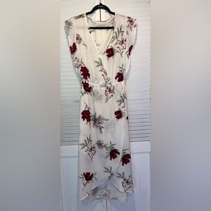 White floral wine print v neck slip, how, low dress